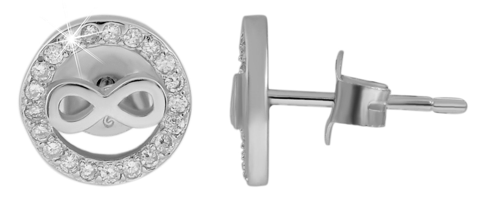 "Irina" 925/- Echt Silber Schmuckset (Anhänger und Ohrstecker) - Infinity-Symbol, rhodiniert
