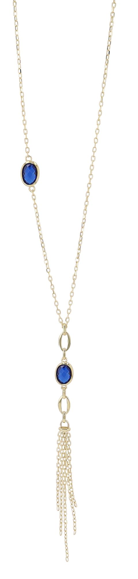 333/- Gold "Baila" Halskette mit blauem Besatz und zarten Kettenfransen, 8Karat, Gelbgold