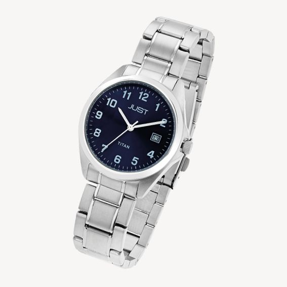 JUST "Kaius" Herren Titanuhr mit Titanband,10 ATM, blaues ZB