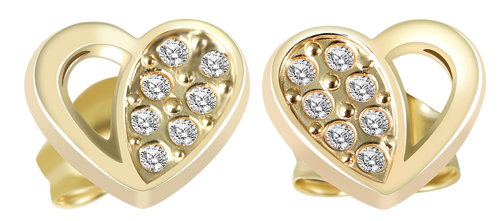 333/- Gold "Kilia" Ohrstecker, halb offenes Herz mit Zirkonia, Gelbgold, 8 Karat