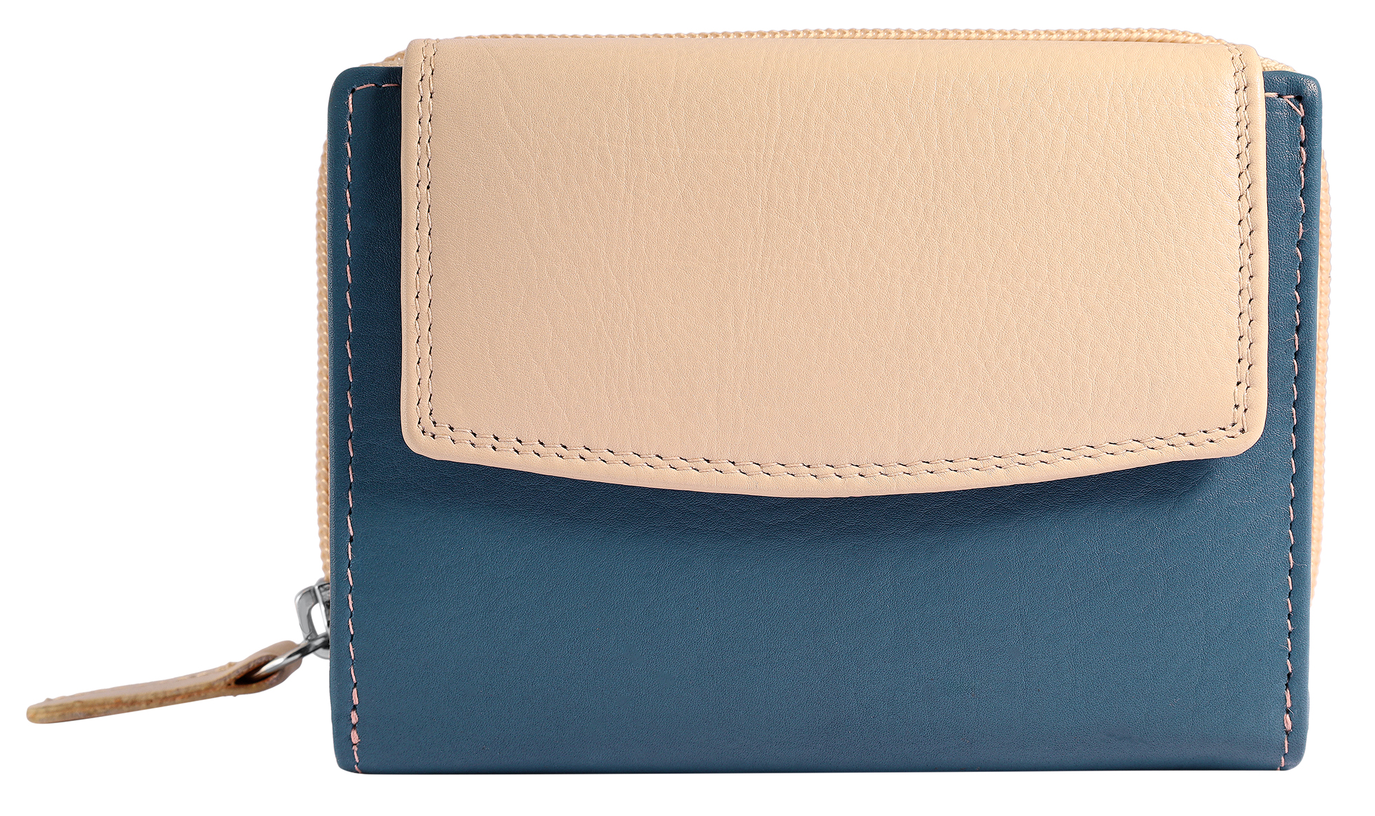 Leonardo Verrelli Echtleder (Nappa) Damen Geldbörse, RFID, Querformat, blau/ beige