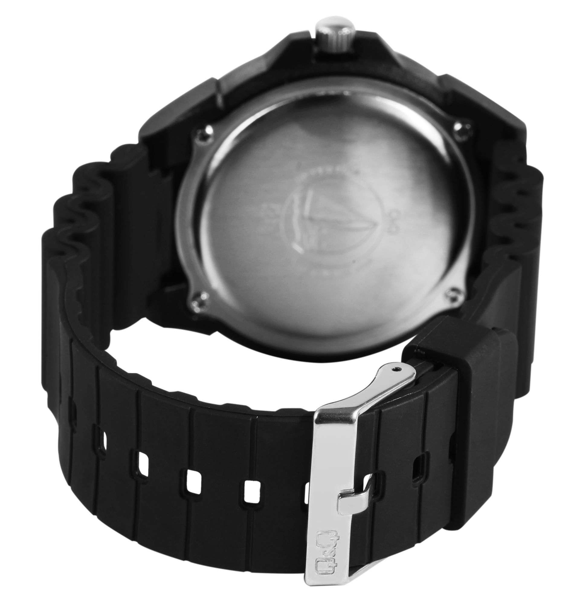 Q&Q Herrenuhr mit Resinband, Ø 43 mm, schwarz/ blau (orange)