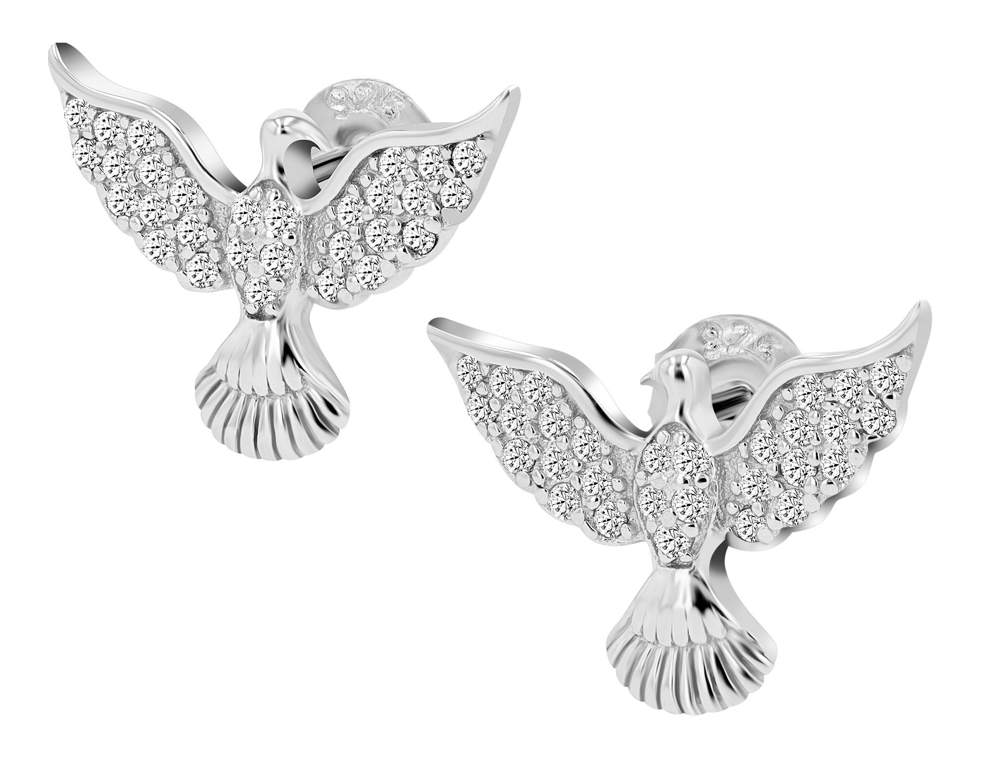 925/- Echt Silber Ohrstecker "Luzmila", Taube mit weißem Besatz, rhodiniert
