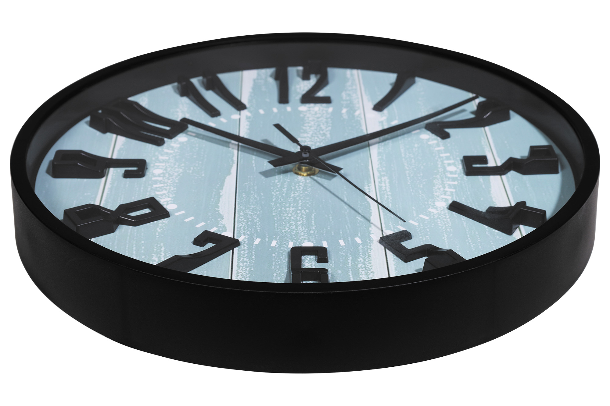 Wanduhr - Ø 30,5 cm, schwarz/ Holzoptik türkis
