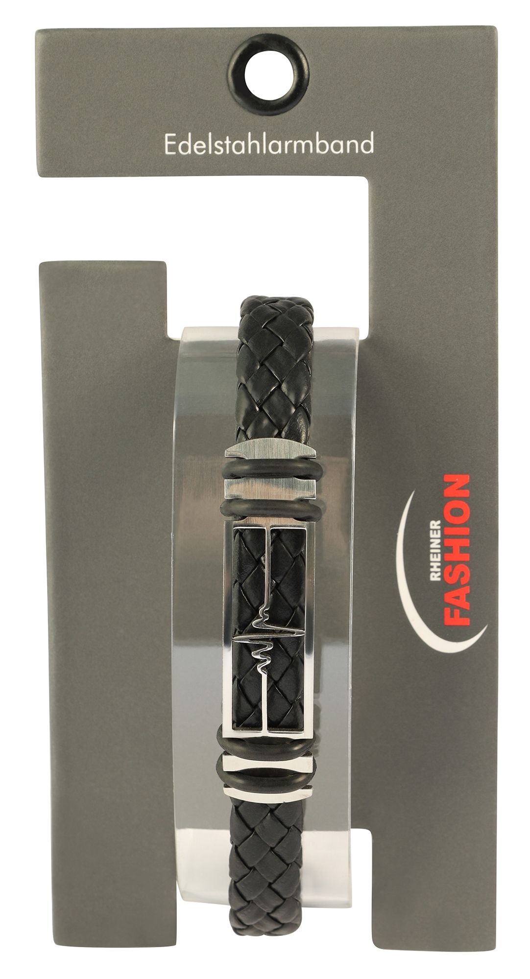 "Neil" 17 cm, Armband aus Lederimitat mit Edelstahlelementen, Herzschlag