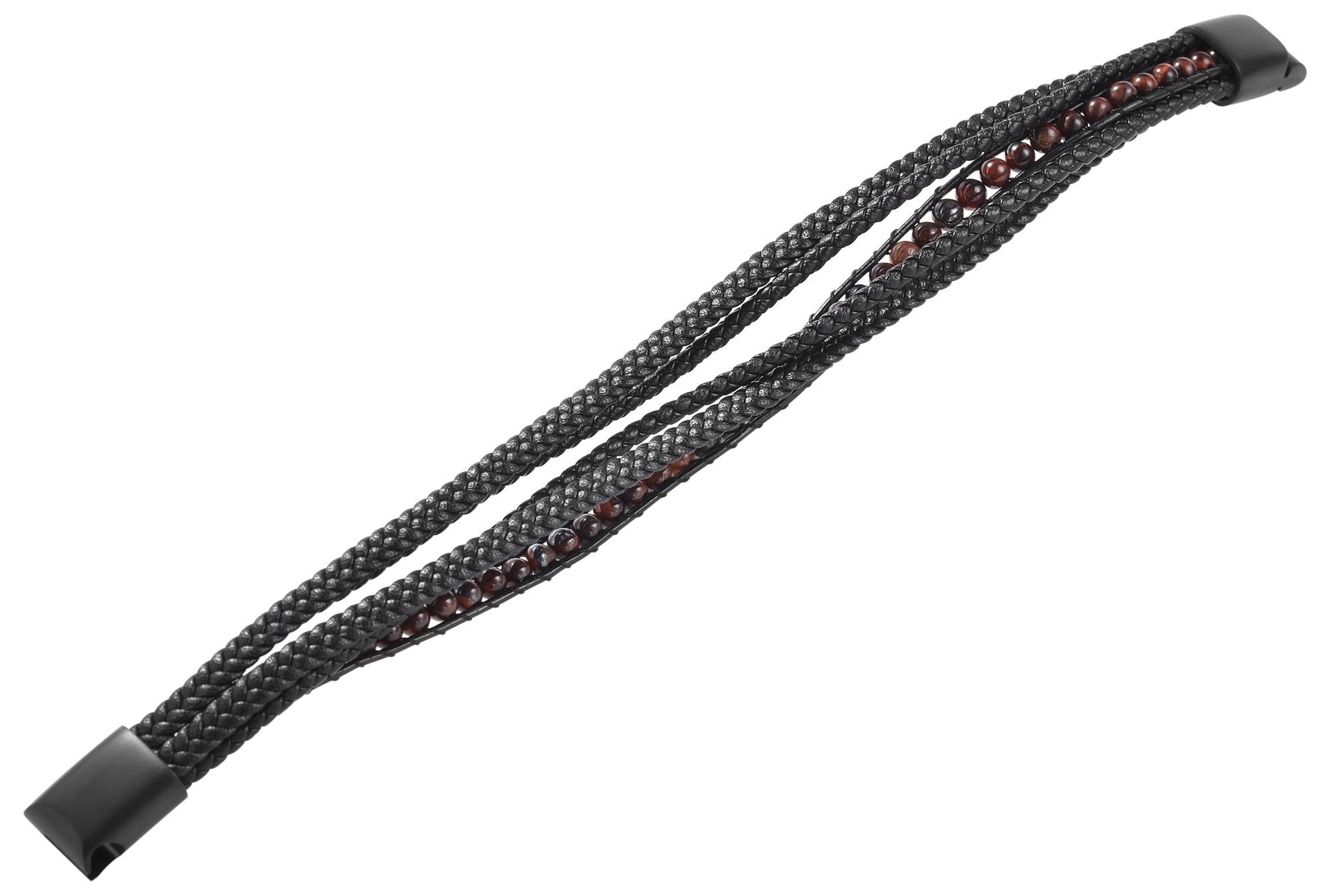 Akzent Armband aus Lederimitation mit braunem Tigerauge, 19 cm