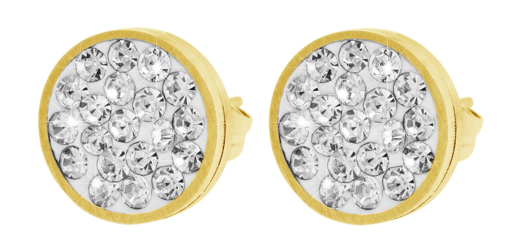 "Ciara" Edelstahl Ohrstecker Ø 10 mm, Similibesatz, goldfarben