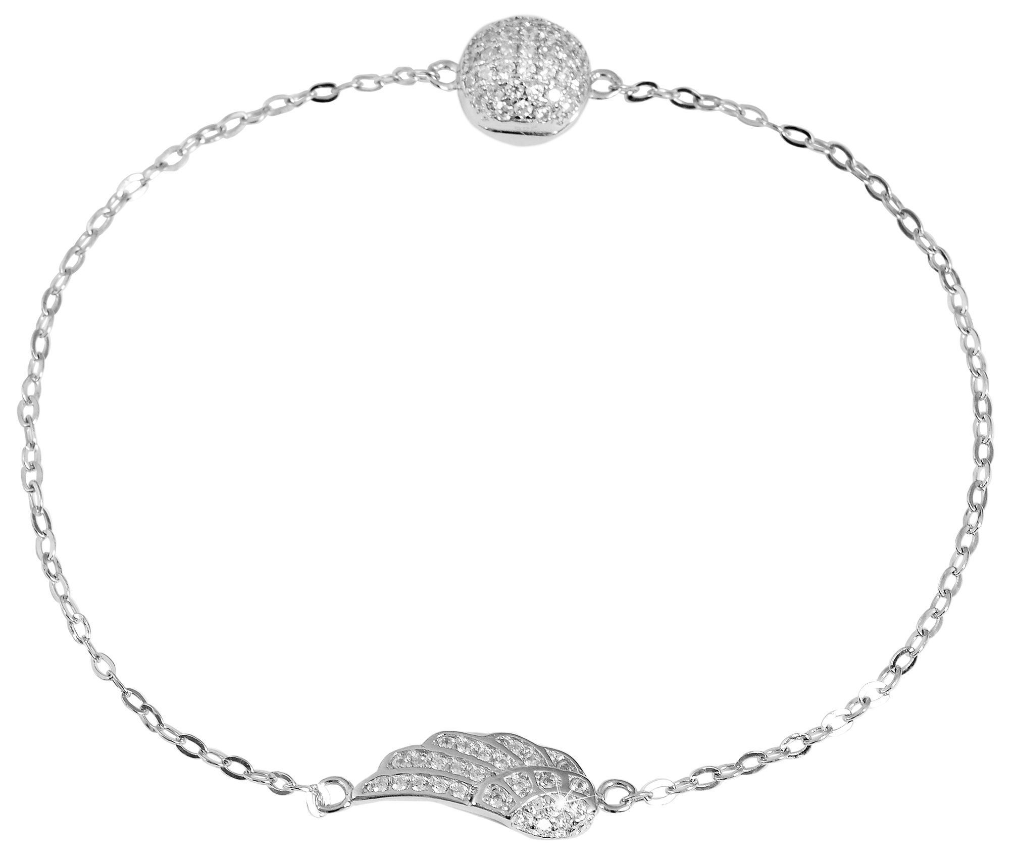 "Glorija" 925/- Echt Silber Armband, Flügel Anhänger, Zirkonia, Magnetverschluss, rhodiniert