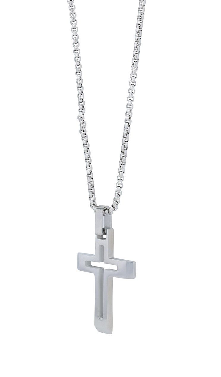 "Henley" Edelstahl, Erbskette mit Anhänger - offenes Kreuz, 61 cm