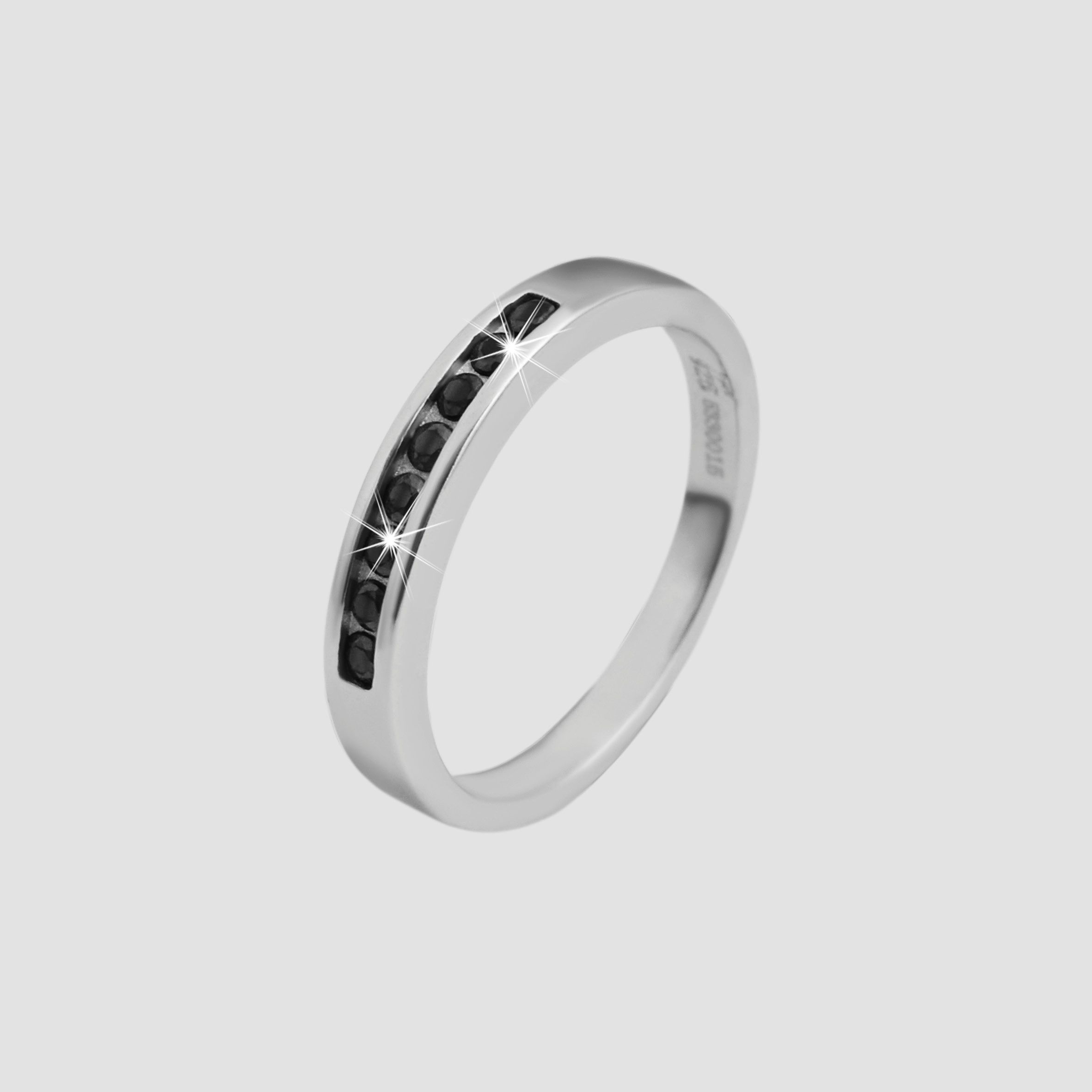 925 Echt Silber Ring mit schwarzen Zirkoniasteinen, 925/rhodiniert, Gr. 54