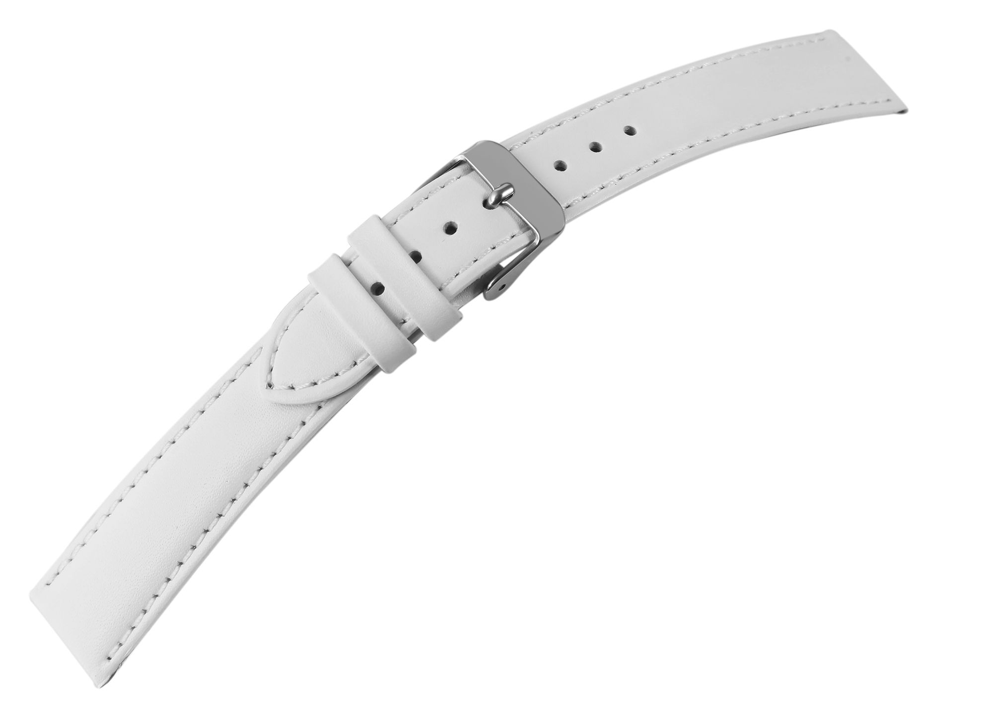 Echtleder-Uhrenarmband mit Naht, gepolstert, weiß, 18 mm