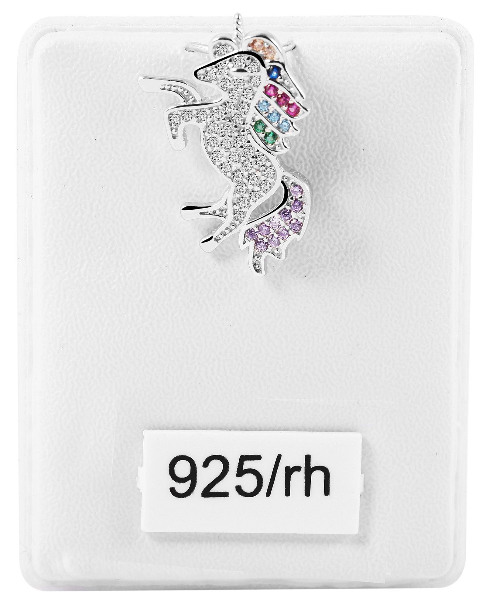 "Bhaina", 925/- Echtsilber Anhänger, Einhorn, mehrfarbige Zirkonia, rhodiniert