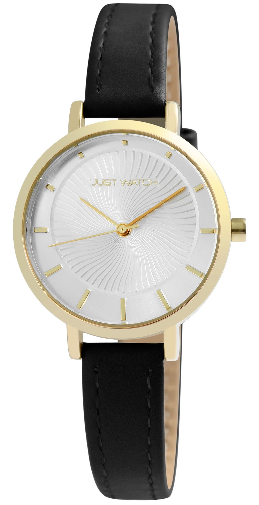 Just Watch Damenuhr mit Echtlederarmband, schwarz/goldfarben