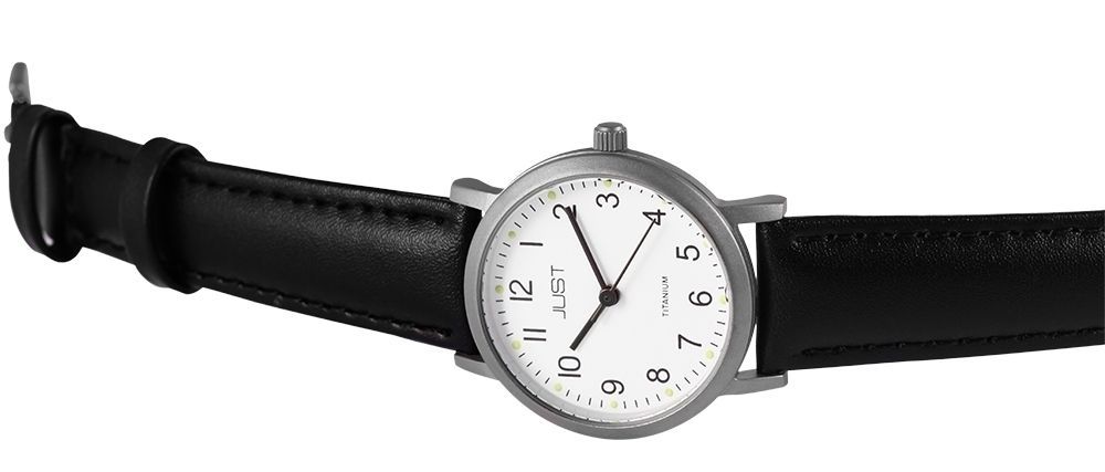 Just Titan Damenuhr mit Echtlederarmband, 5 ATM, schwarz/weiß
