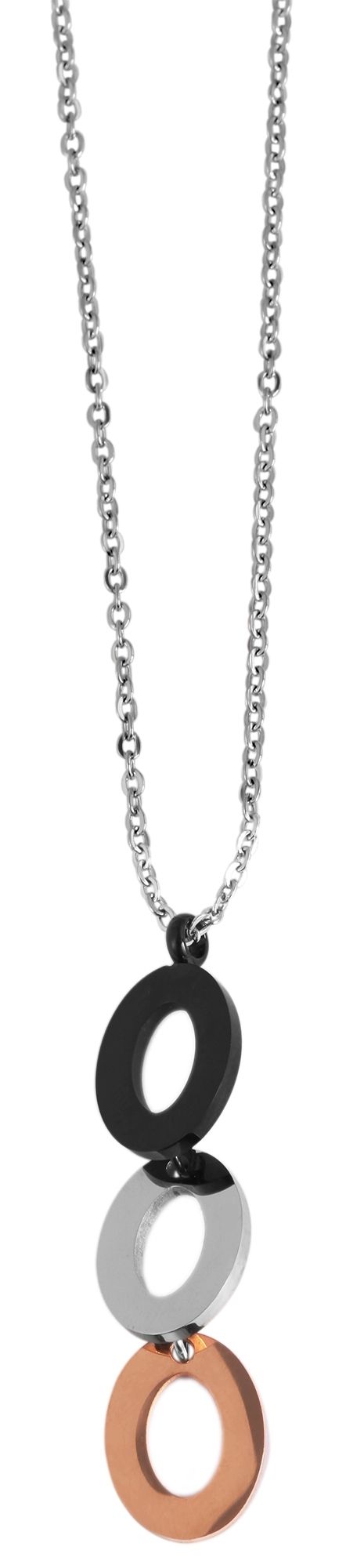 Edelstahl Schmuckset, Kette 43 + 5cm mit Anhänger + Ohrringe, tricolor