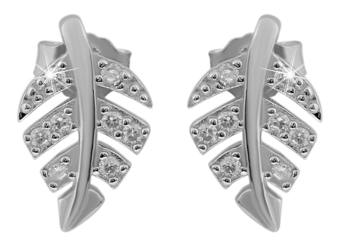 925/- Echt Silber Schmuck Set "Dobra" Anhänger & Ohrstecker im Blatt Desgin weiße Zirkonia