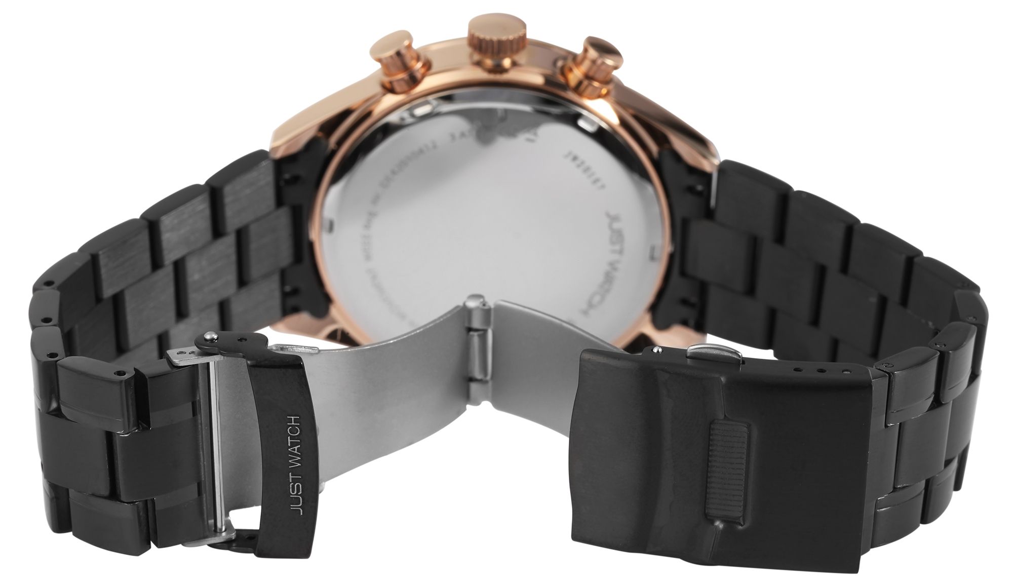Just Watch Herrenuhr "Valcone" Edelstahlarmband, Datum- und Wochentagsanzeige, schwarz/roségoldfarben