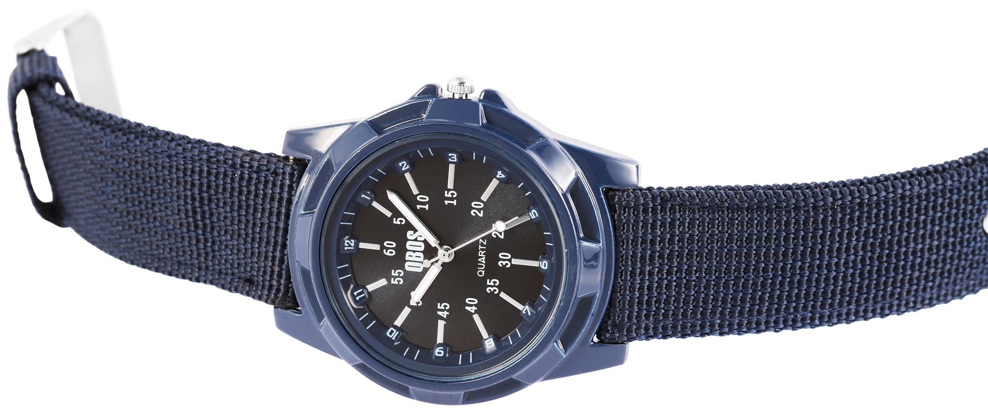 QBOS Herrenuhr mit Textilarmband, blau