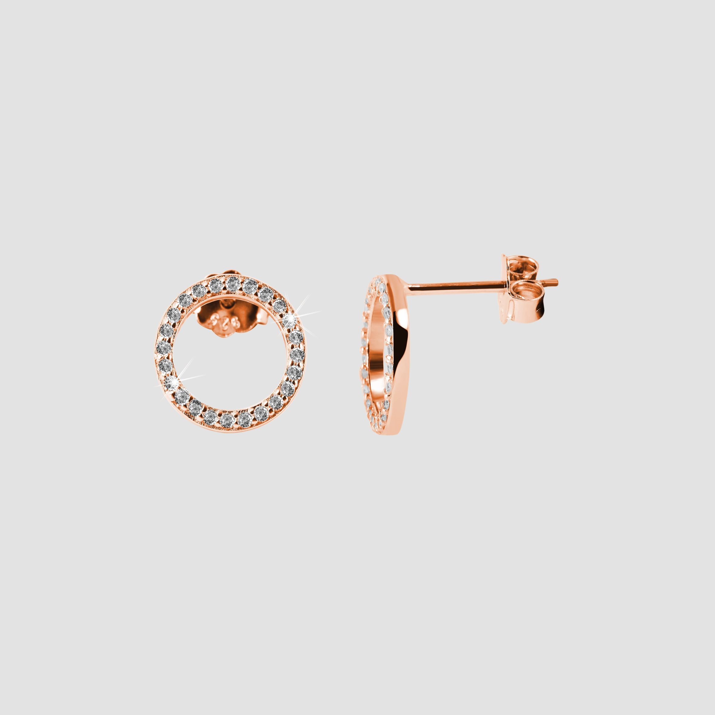 "Ruth" 925/- Echt Silber Ohrstecker rund, Zirkoniabesatz, rosévergoldet