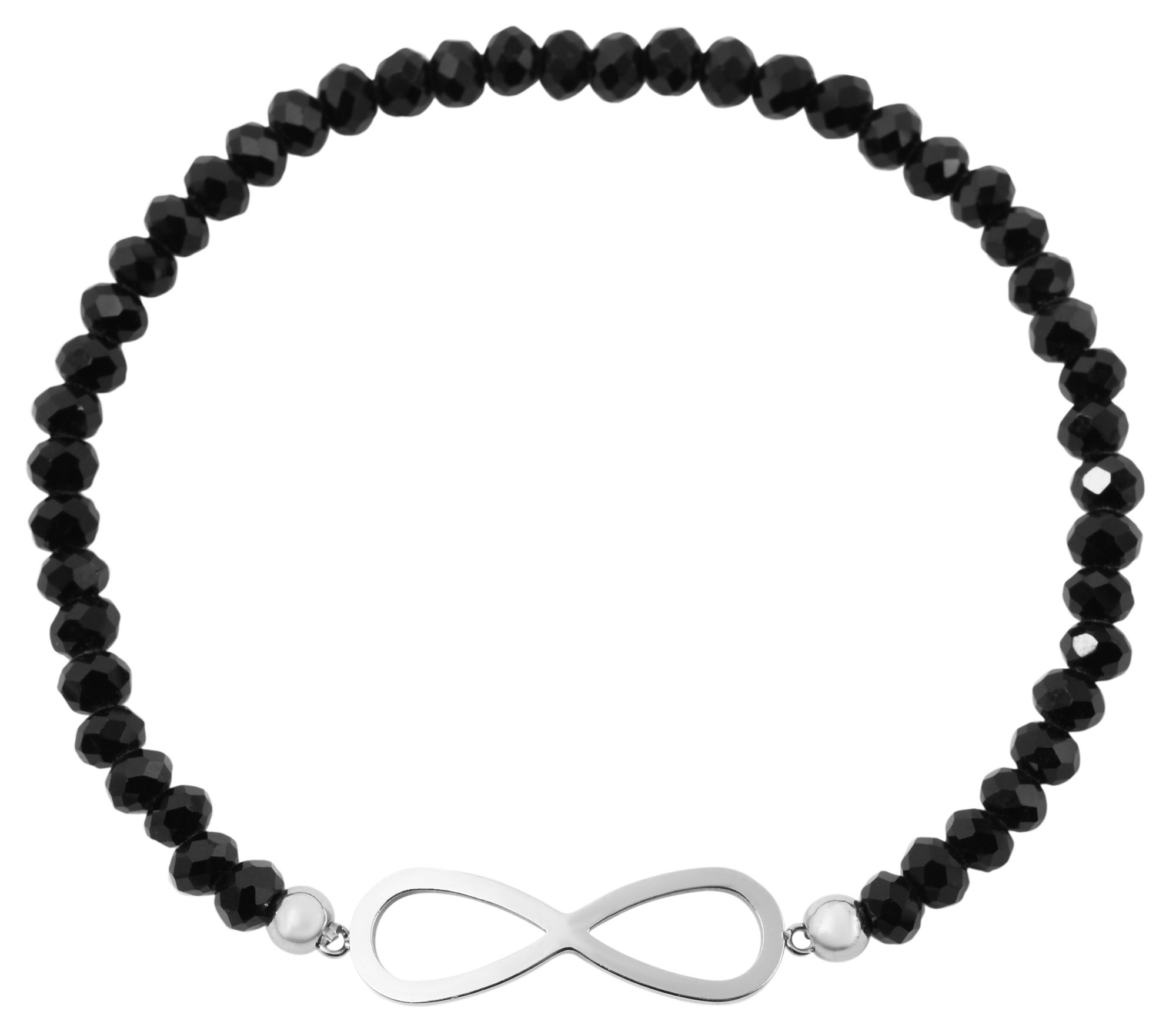 Akzent Kugelarmband mit Infinityelement aus Edelstahl, elastisch, schwarz/silberfarben