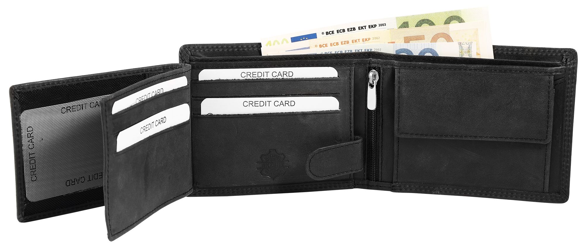 Akzent Echt Leder (Hunter-Leder) Geldbörse, RFID, Querformat, "Truck", schwarz