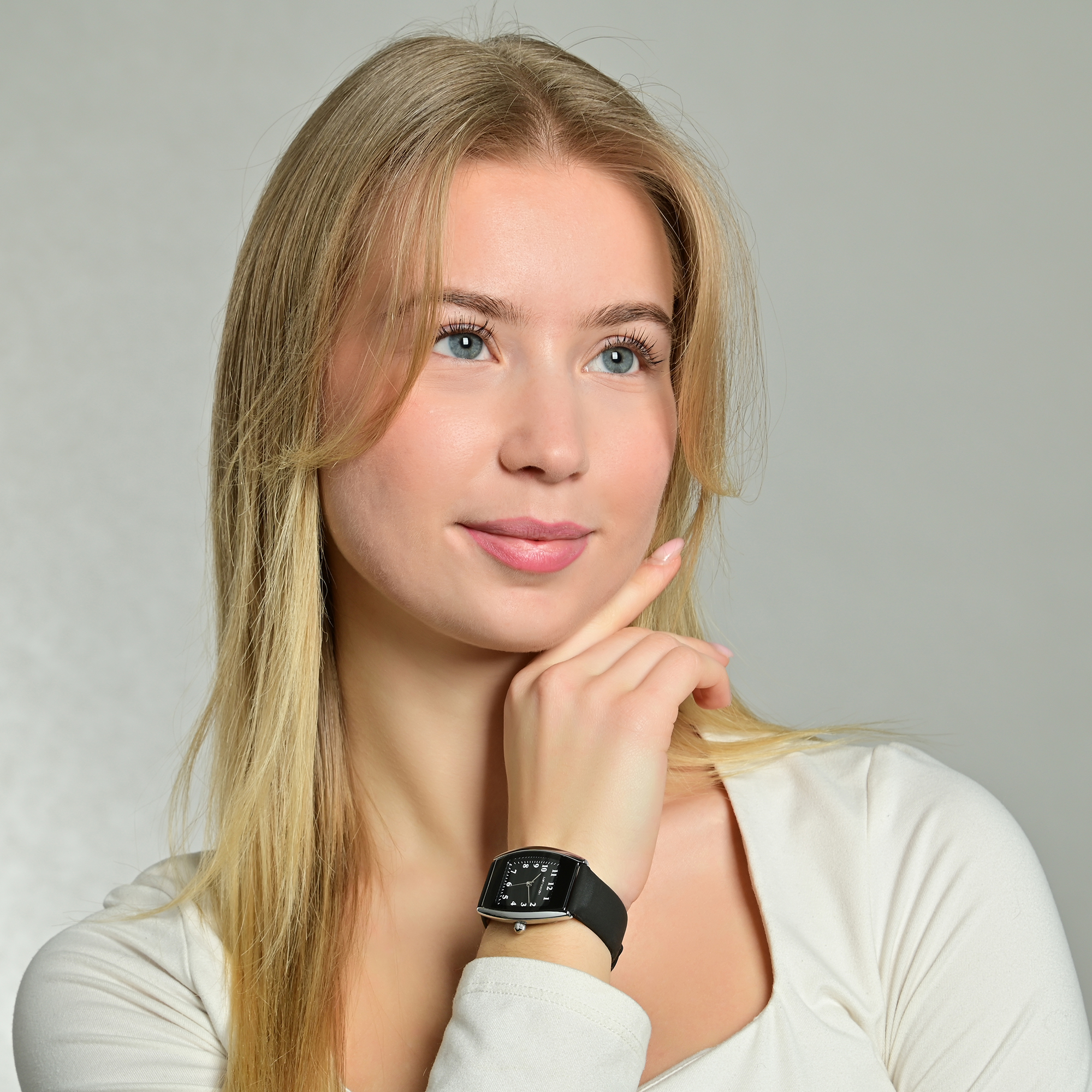 Just Watch Damenuhr mit Echtlederarmband, Tonneau, schwarz/silberfarben