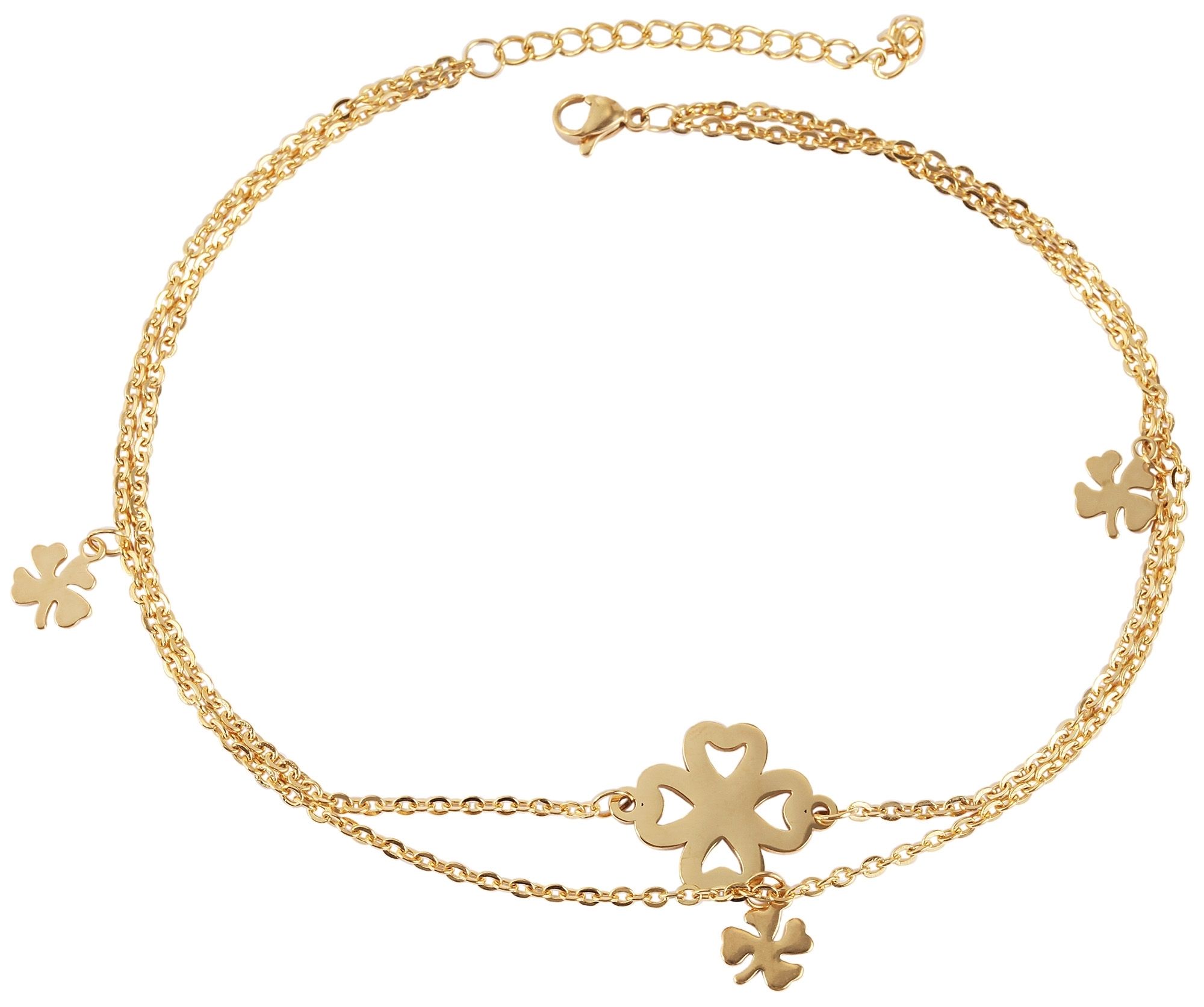 Akzent Edelstahl Fußkette, Kleeblatt-Anhänger, 26+5cm