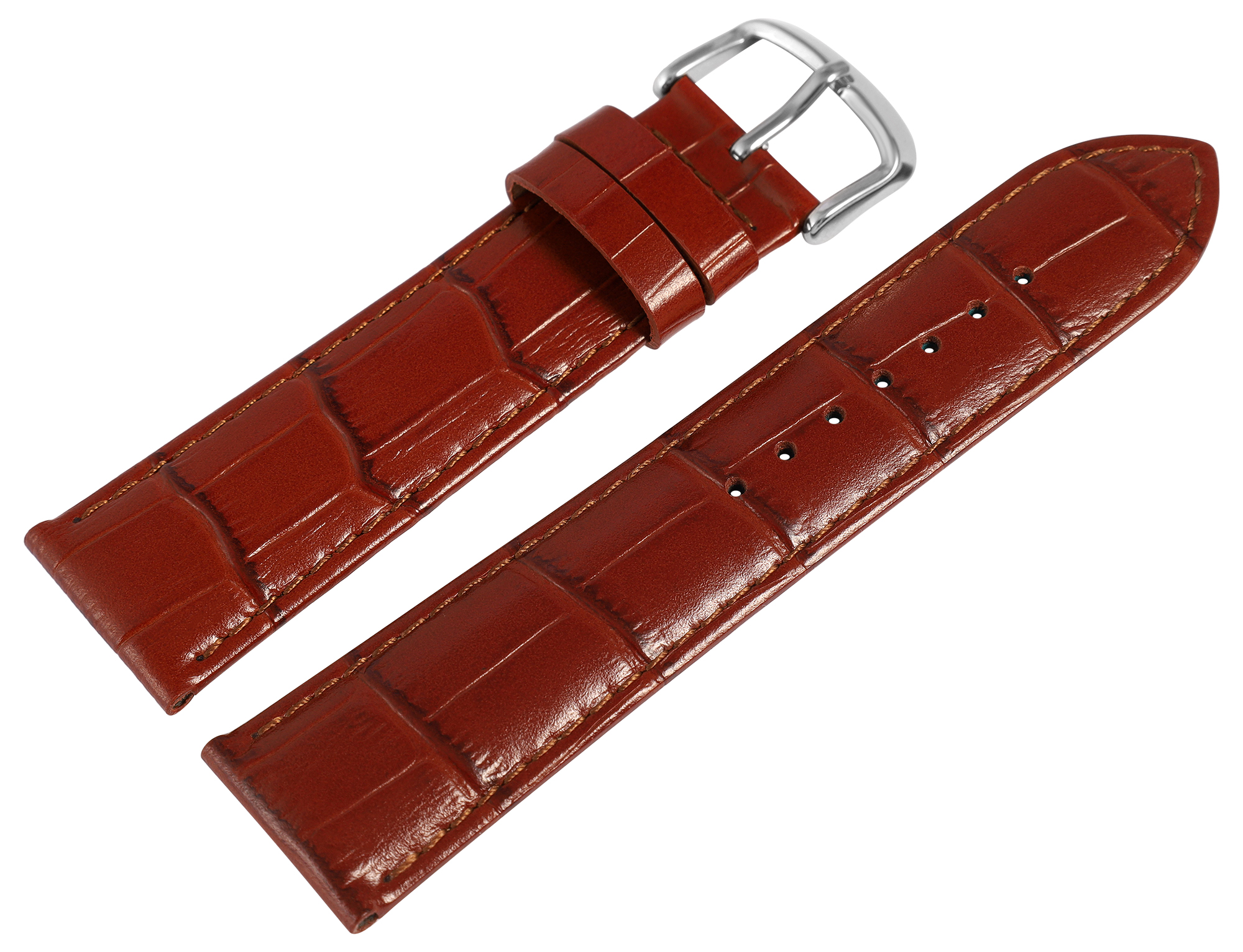 Uhrenarmband aus Echt Leder, Kroko-Optik, cognac, 14- 22 mm