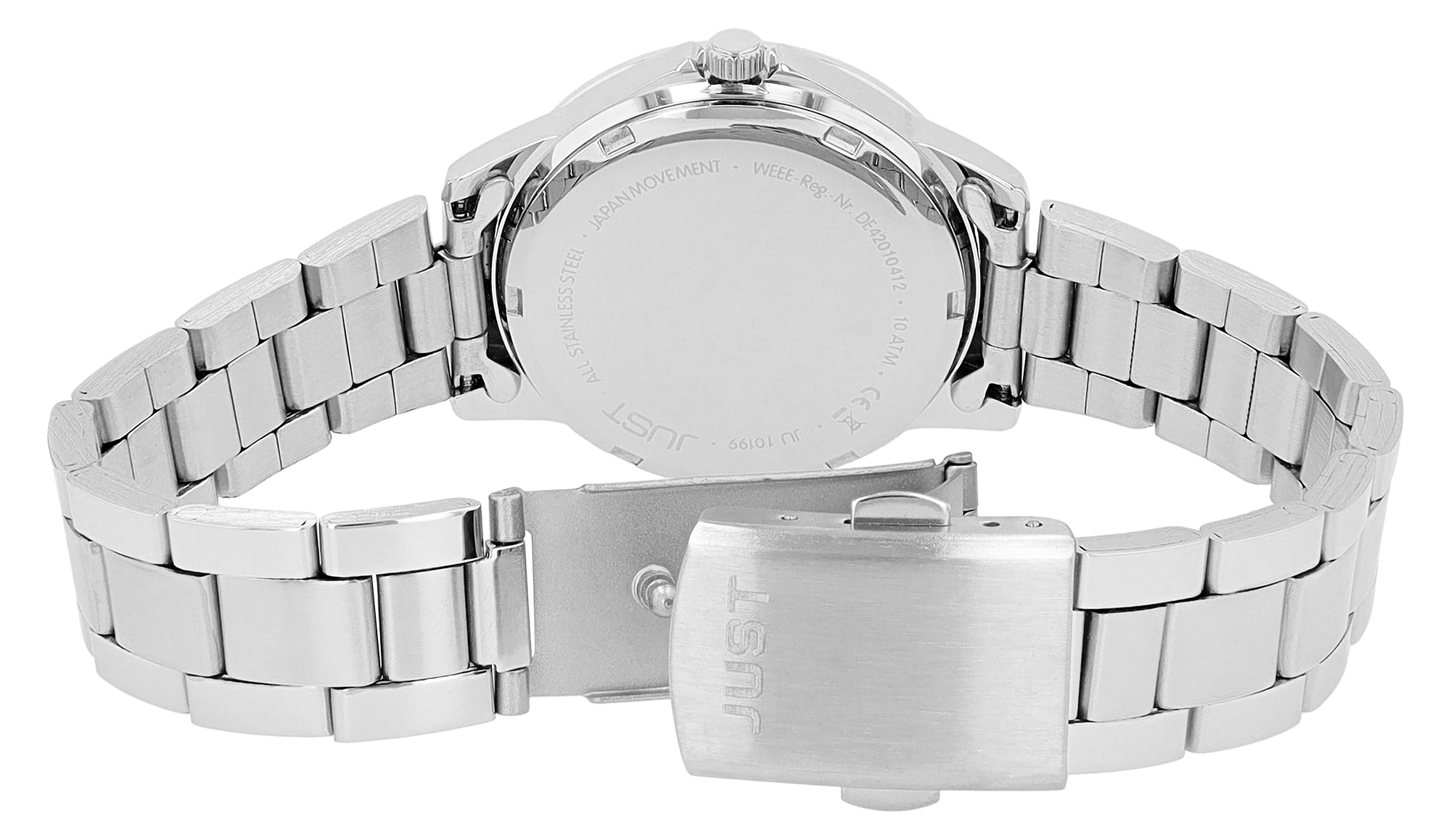 JUST Damenuhr "Amely" mit Edelstahlarmband, Ø 34 mm, 10ATM, silberfarben/ türkis