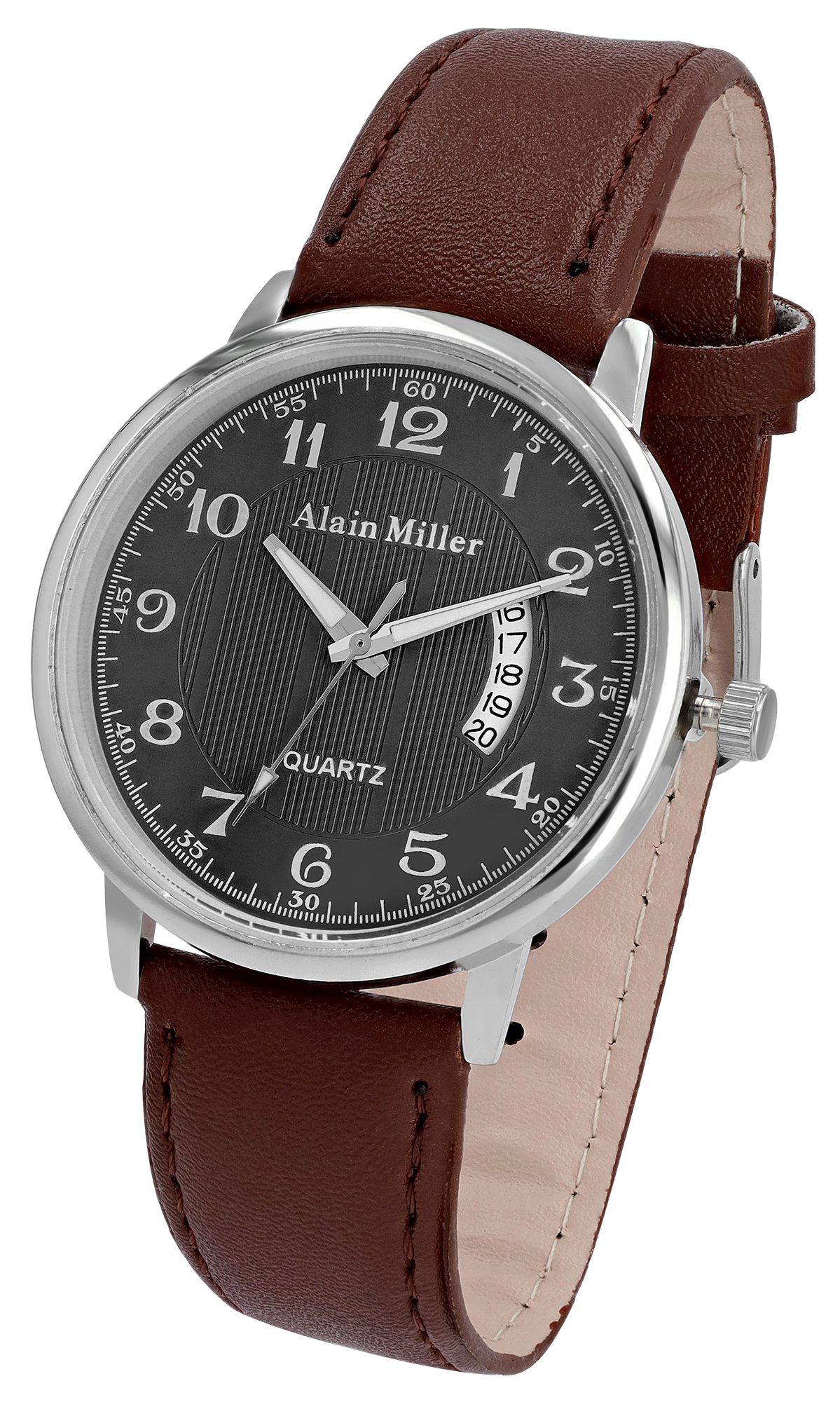 Alain Miller Herrenuhr mit Lederimitatband, Ø 40 mm, braun/ schwarz