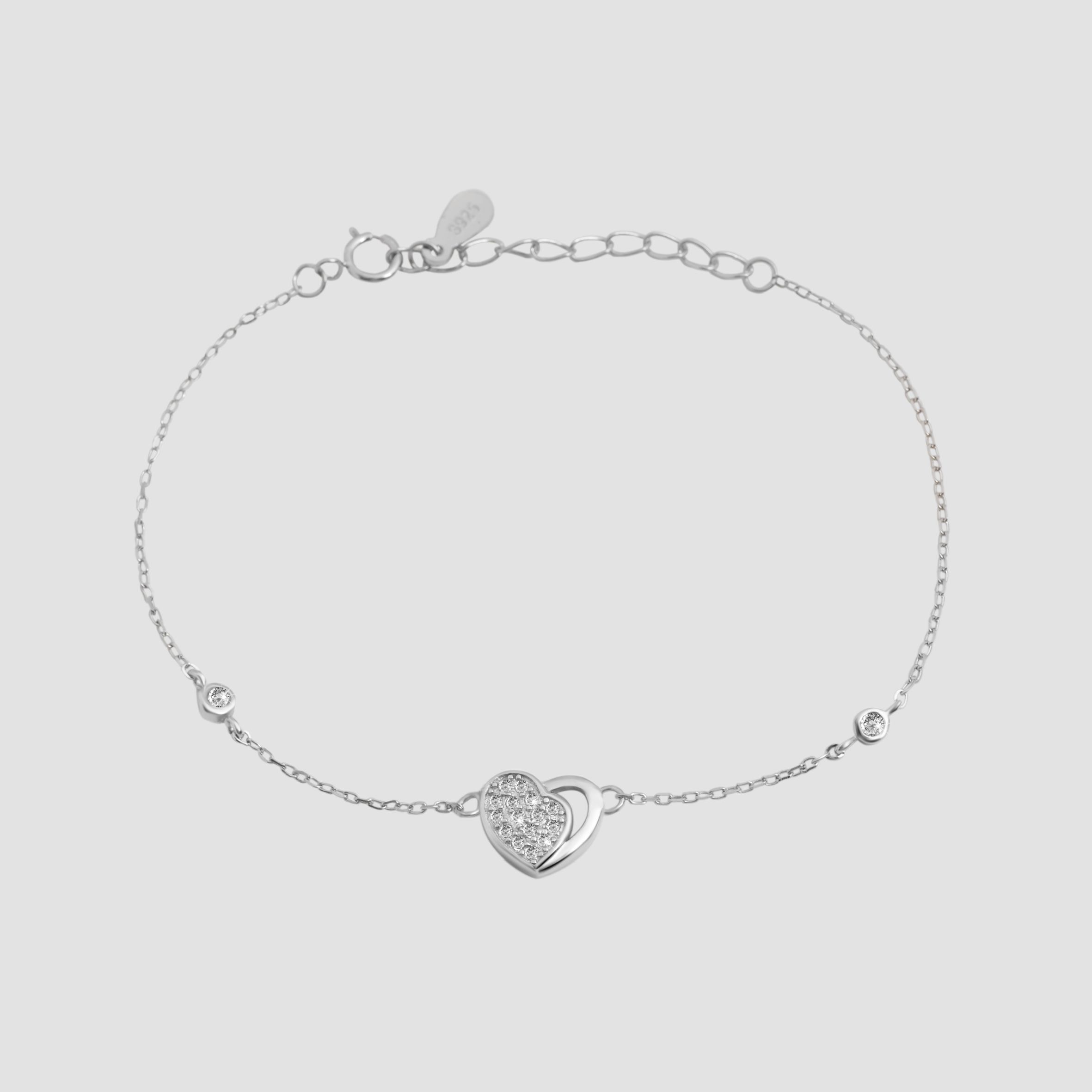 "Naima"  925/- Echt Silber Armband mit Herz 16 + 3 cm, Zirkonia, rhodiniert