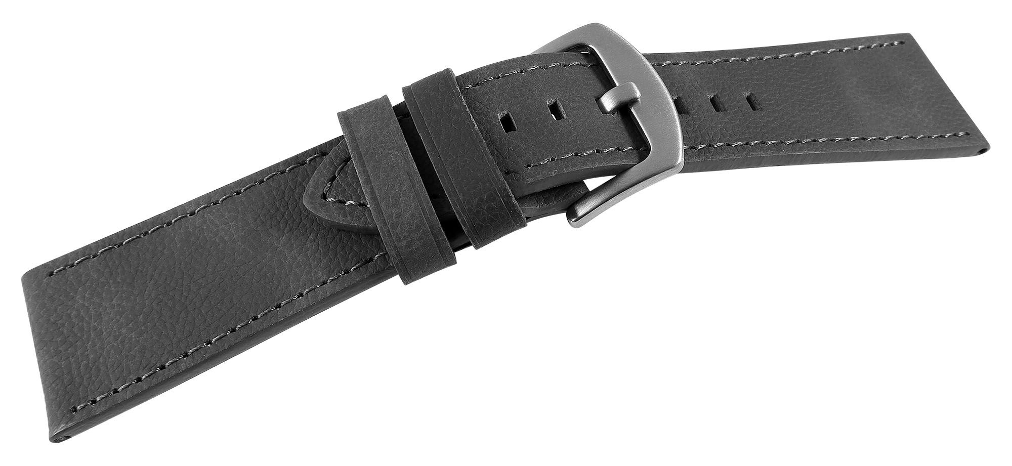 Echtleder-Uhrenarmband "super-soft", dunkelgrau, Naht, 22 mm