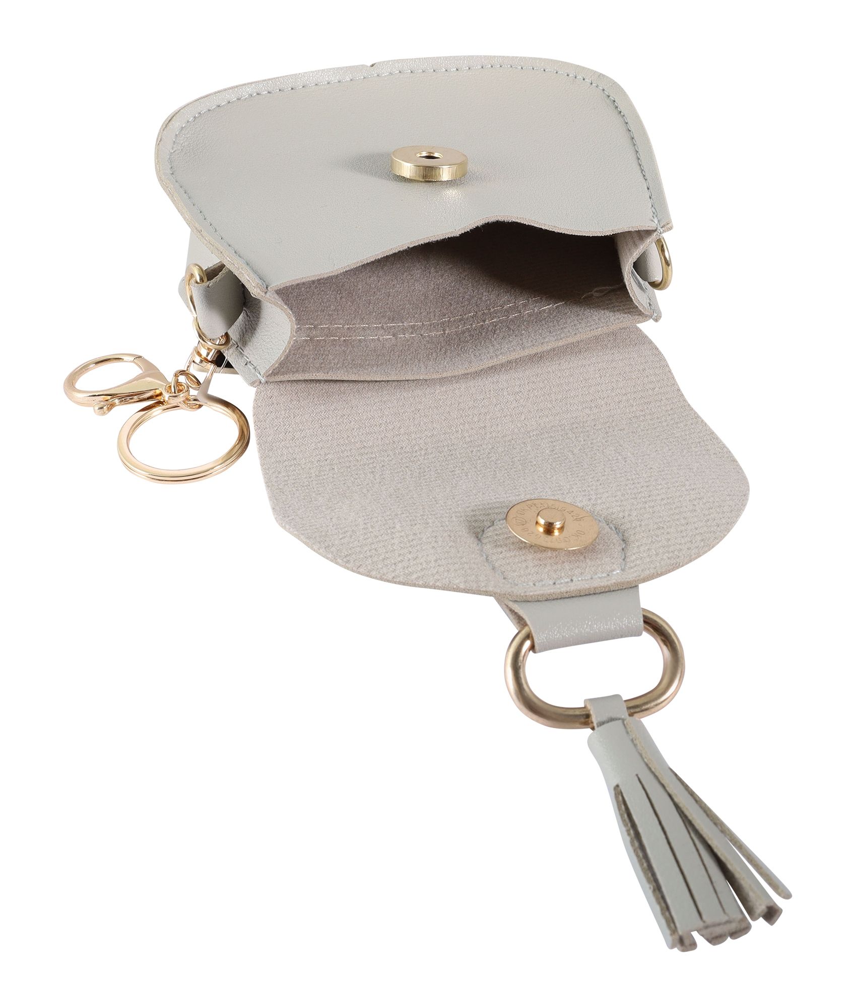 Mini-Tasche mit Karabinerhaken, Lederimitat, hellgrau