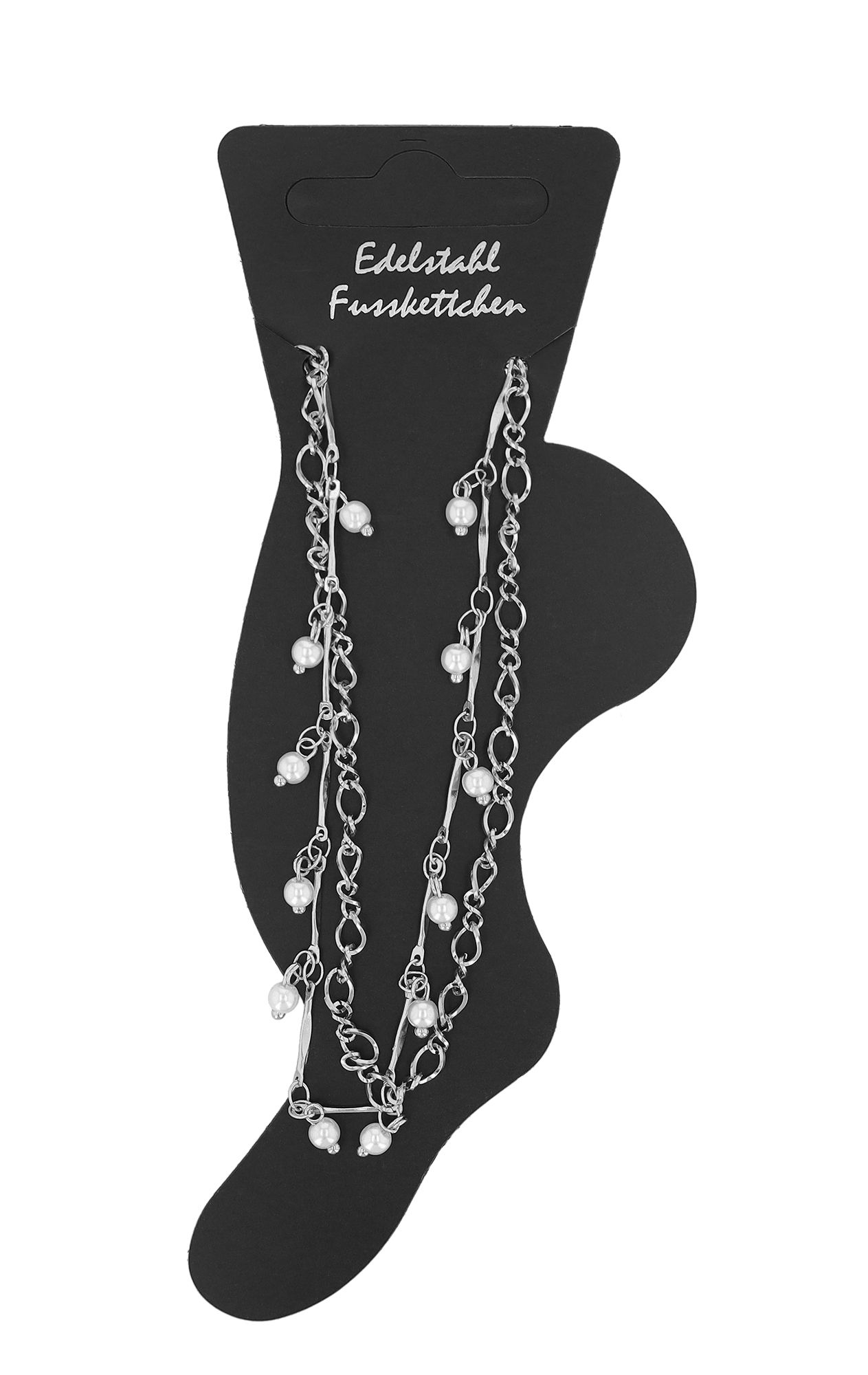 Akzent Fußkettchen "Myrilla", Edelstahl mit Kunstperlen, zweireihig, silberfarben