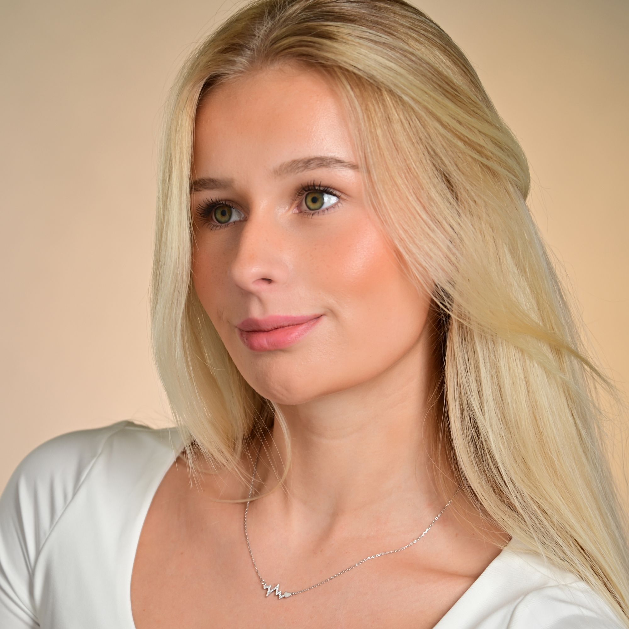 "Lucia" 925/- Echt Silber Kette 42+5 cm mit Anhänger - Heartbeat, rhodiniert