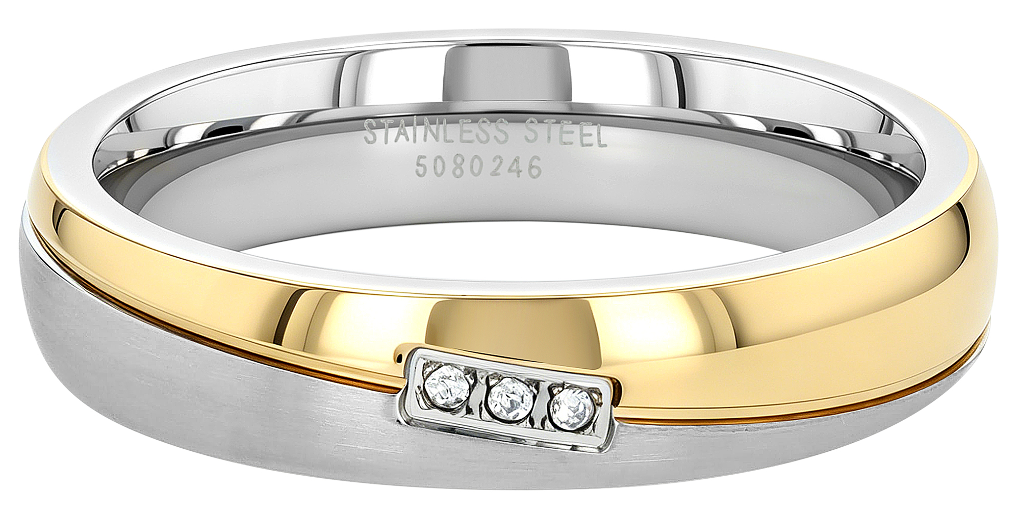"Verbunden" Akzent Damen-Partnerring Gr 52, Edelstahl, Similibesatz, bicolor