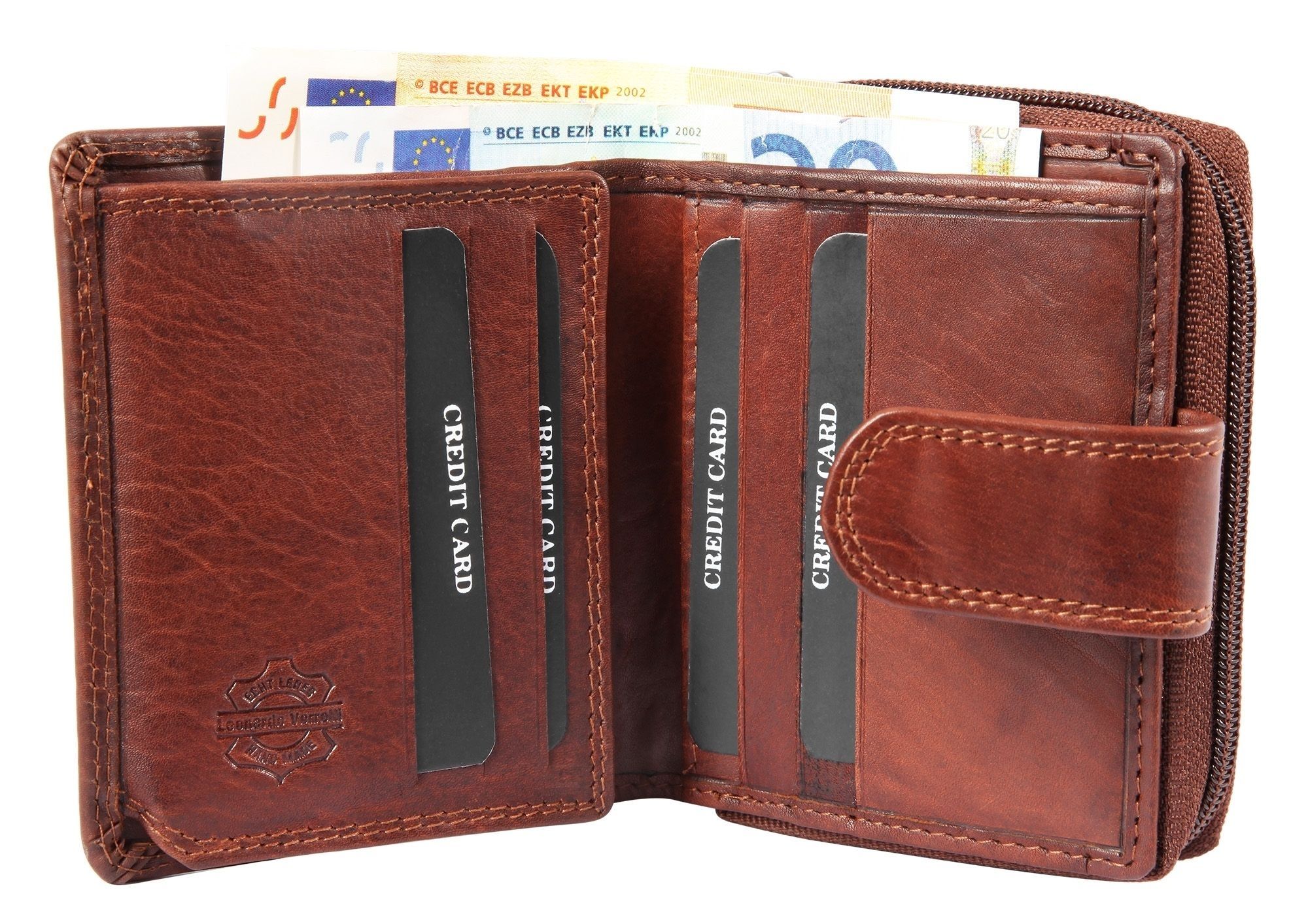 Leonardo Verrelli Damen Geldbörse aus Echtleder in cognac mit RFID-Schutz