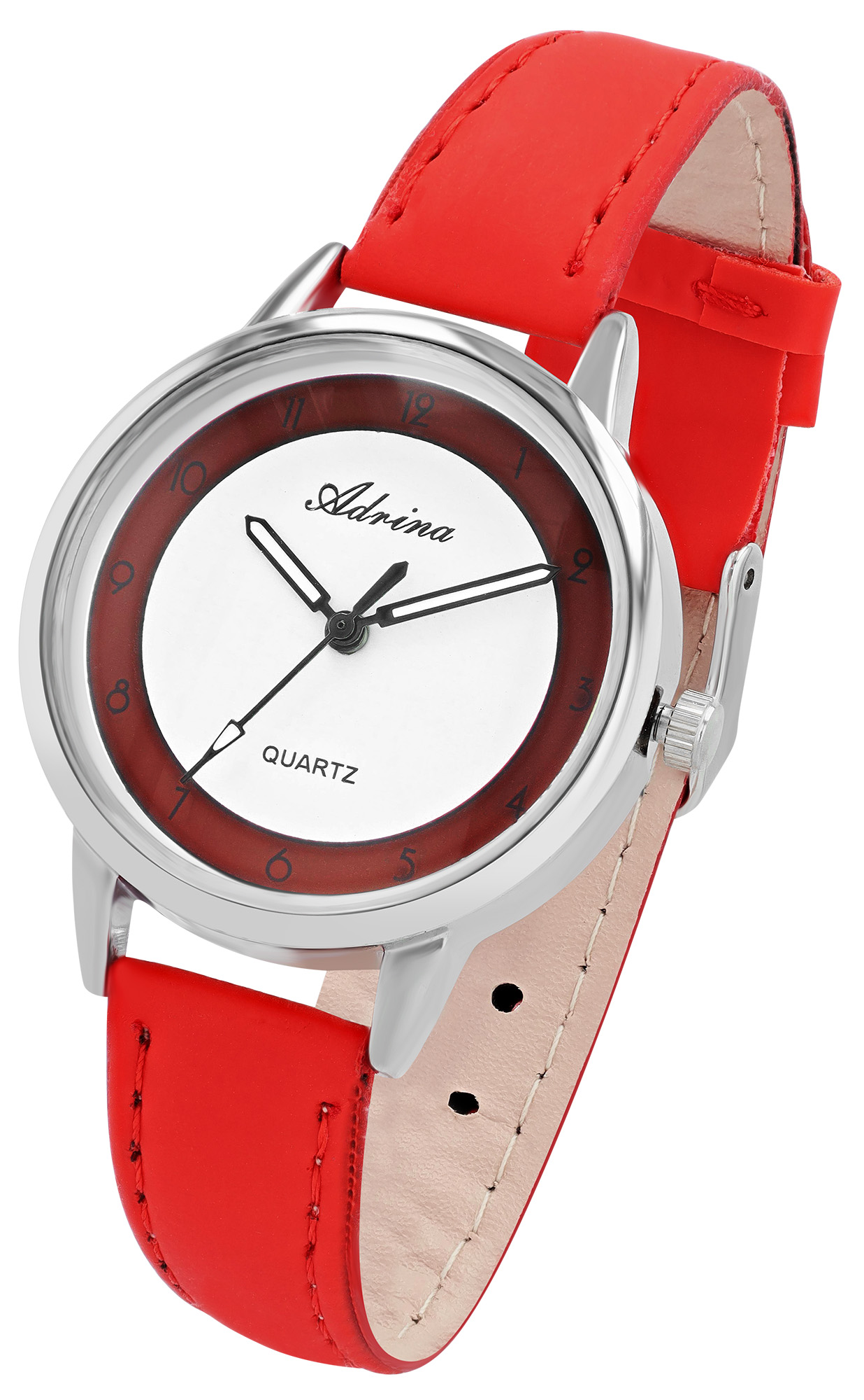 Adrina Damenuhr mit Lederimitationsband, Ø 34 mm, rot