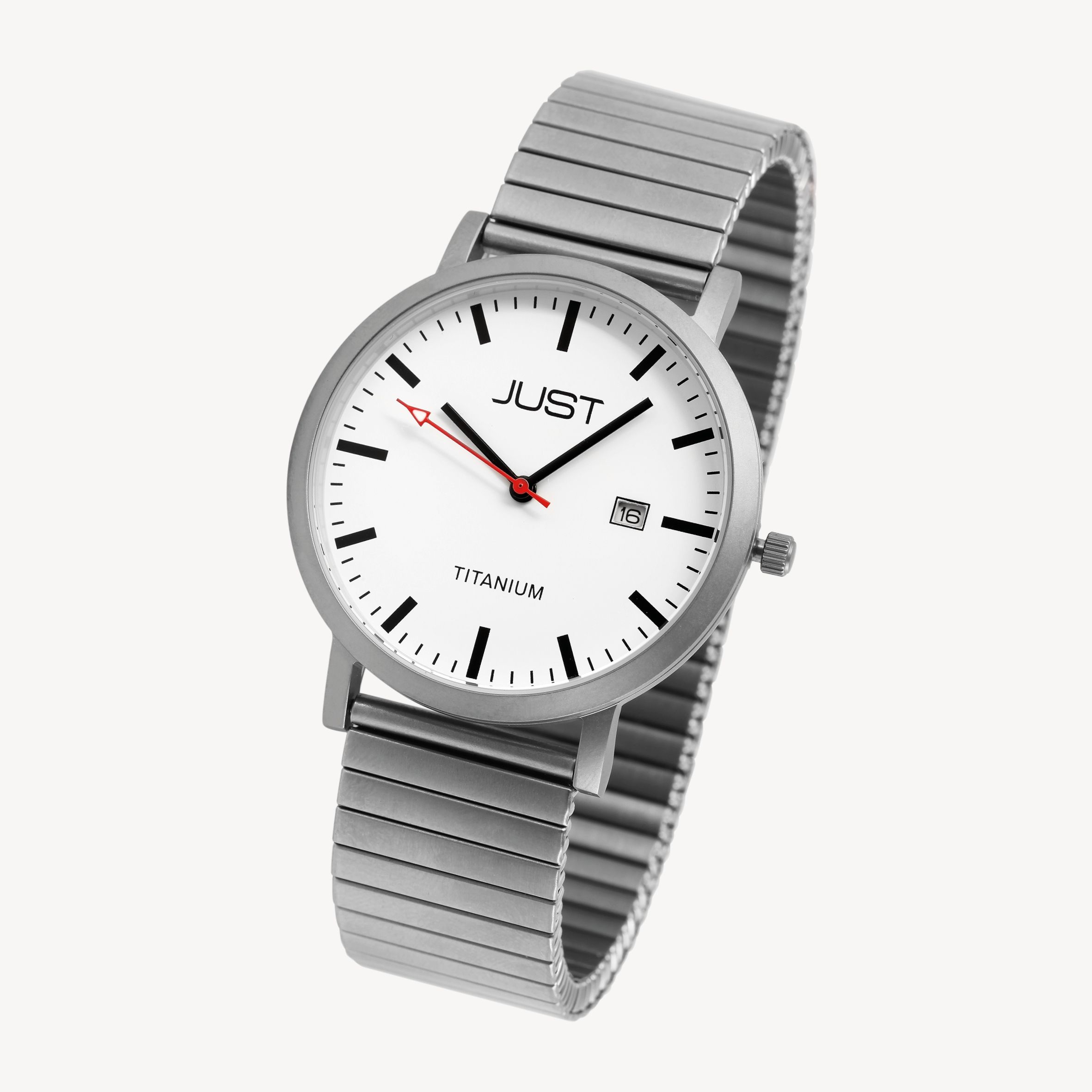 Just Herrenuhr mit Zugarmband, Titan, 5 ATM, weißes ZB