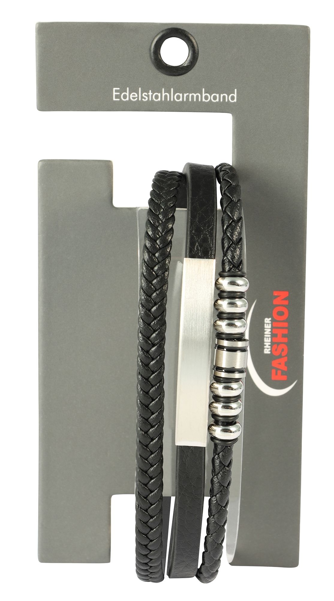 "Daniello" Armband aus Lederimitat mit Edelstahlelementen, 19 cm