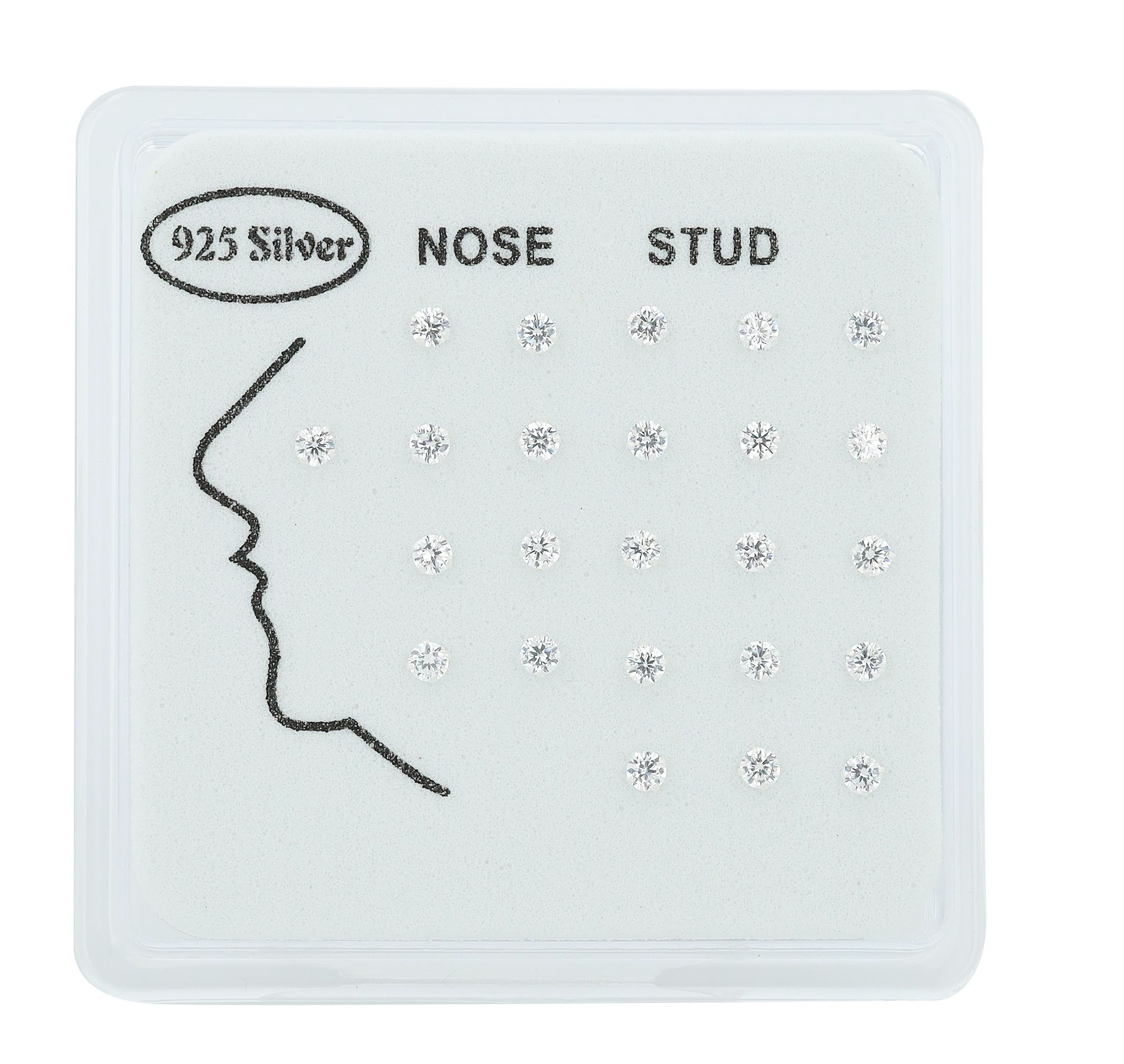 925/- Silber Nasen Piercings, 24 Stück, Stabstärke 0,5 mm / Stablänge 6 mm / Ø 2,5 mm