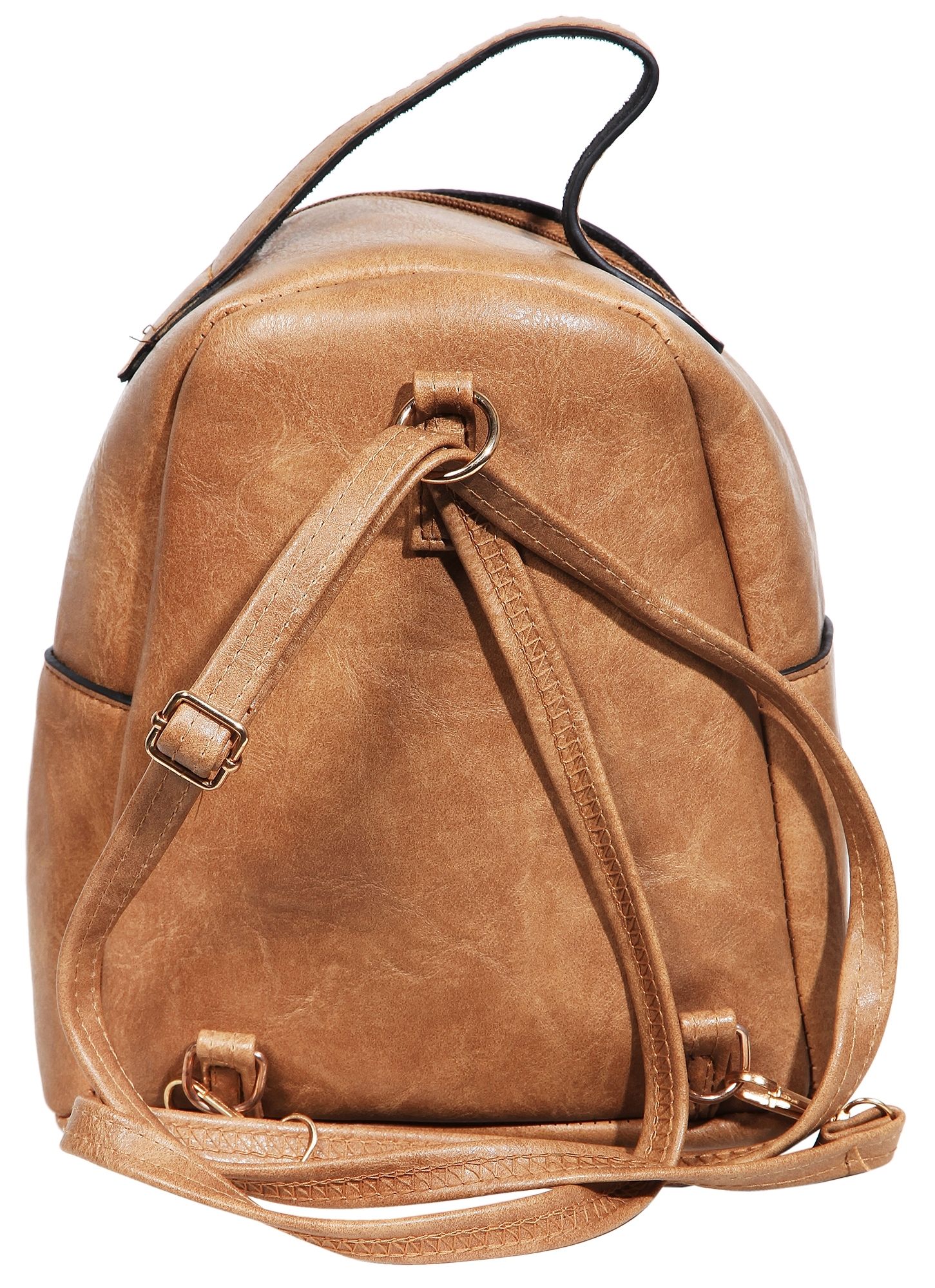 Damen-Rucksack aus Lederimitat, beige, Länge: 21,5 cm / Breite: 19,0 cm / Stärke: 8,0 cm