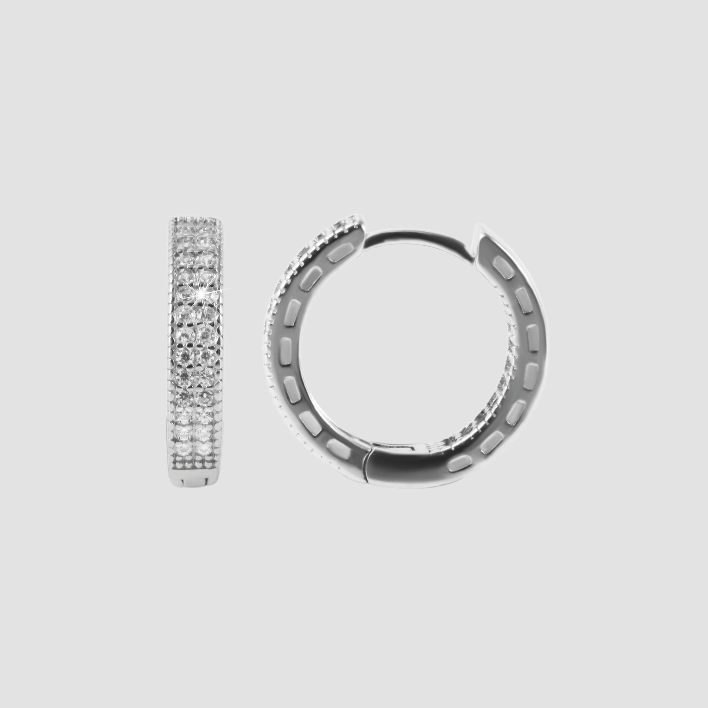 925/- Echt Silber Klappcreolen "Katha" mit weißem Zirkoniabesatz, 925/rhodiniert