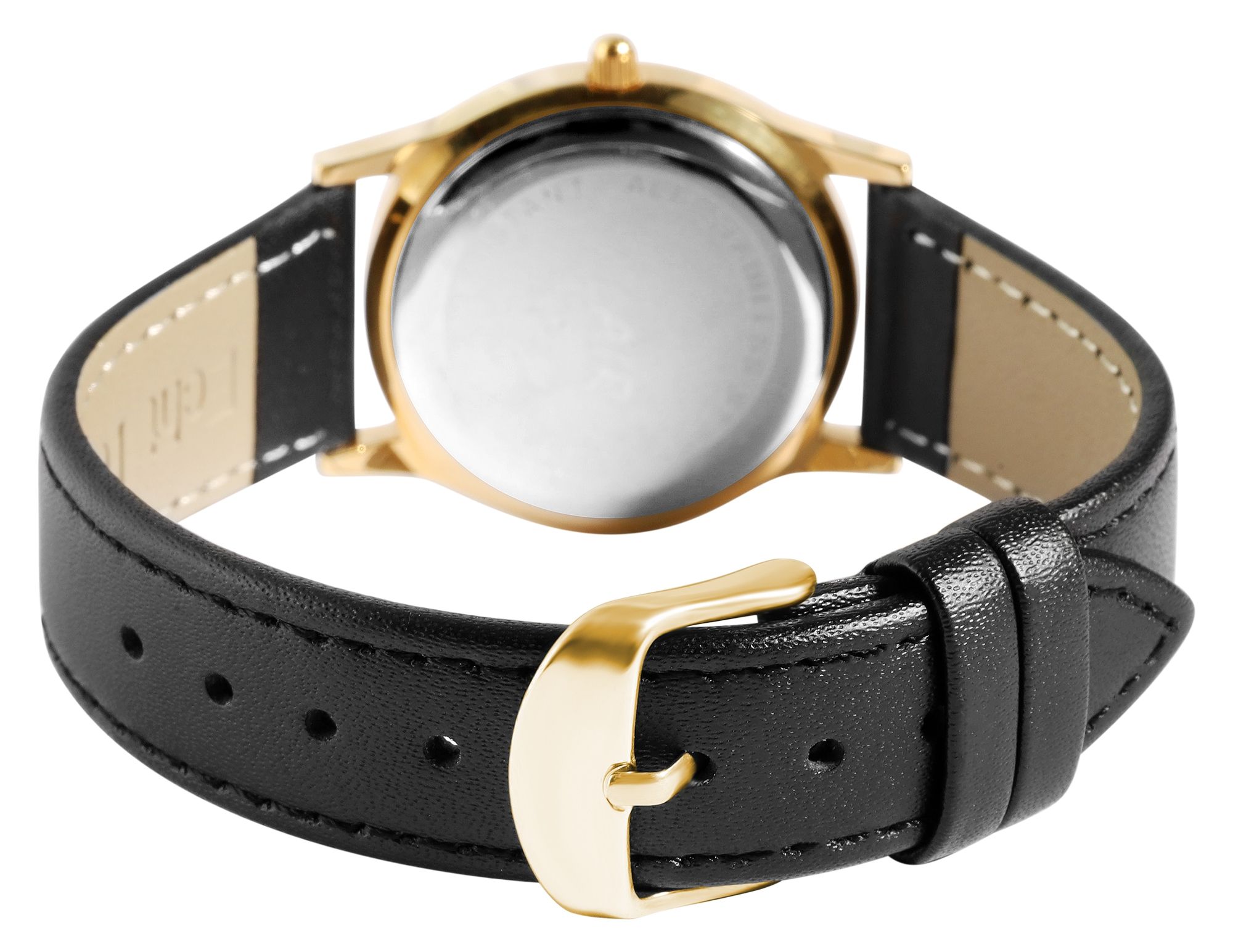 Flair Damenuhr mit Echtlederarmband, 5 ATM, schwarz/goldfarben