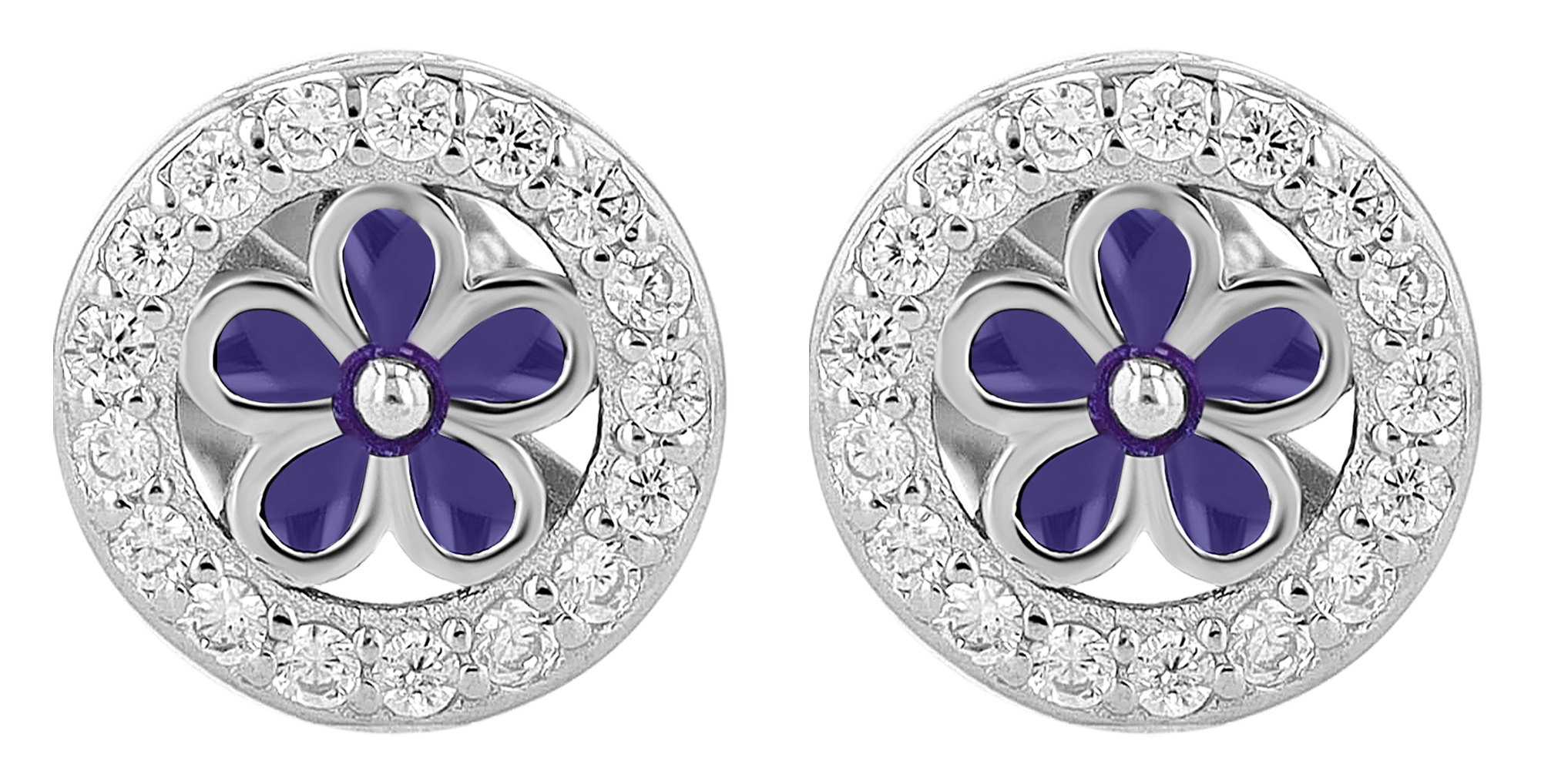 "Lucretia", 925/- Echt Silber Ohrstecker - Blume, silberfarben rhodiniert/ lila
