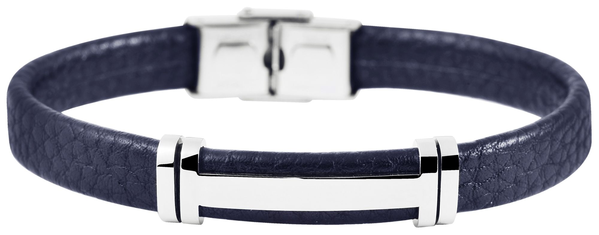 Akzent Armband aus Echtleder, Edelstahl-Gravurplatte, blau