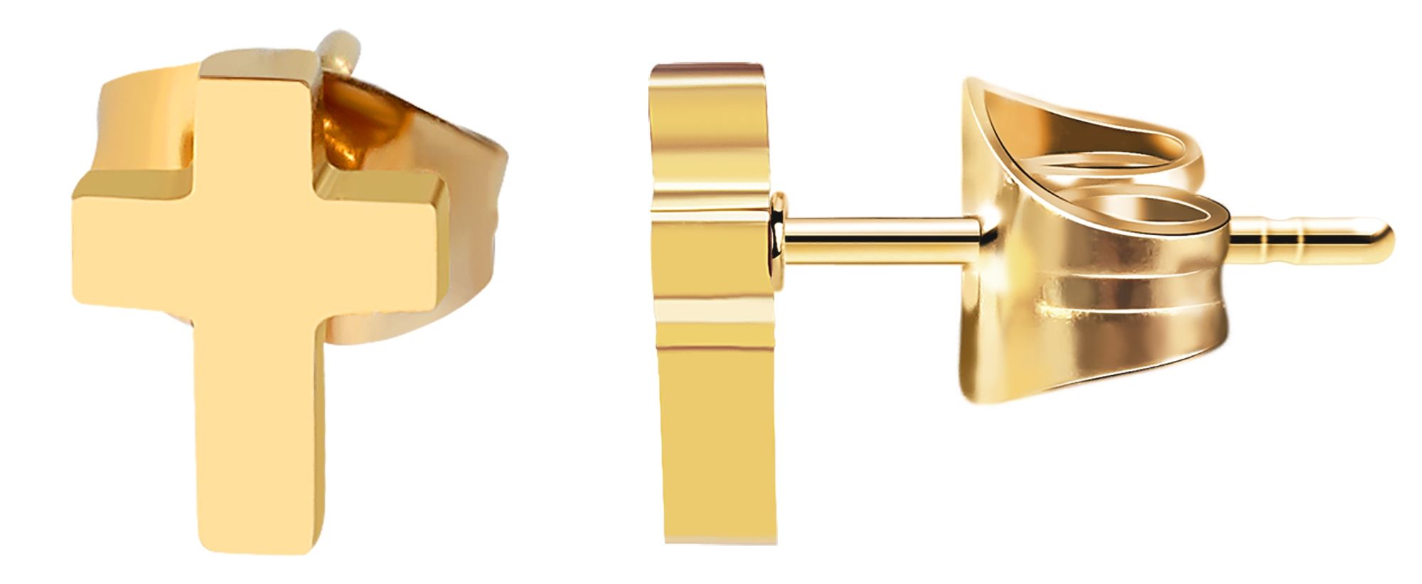 "Adeni", Edelstahl Ohrstecker, Kreuz, Ionenplattiert, goldfarben