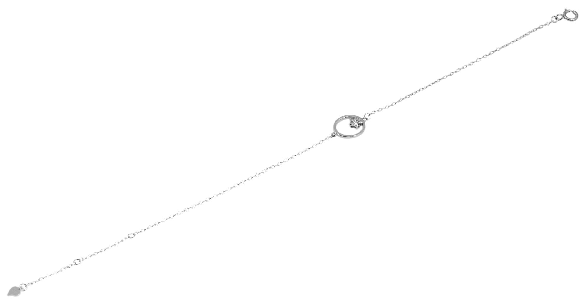 "Deda" 925/- Echt Silber Armband Kreis und Stern mit Zirkoniabesatz, 17+3 cm, rhodiniert