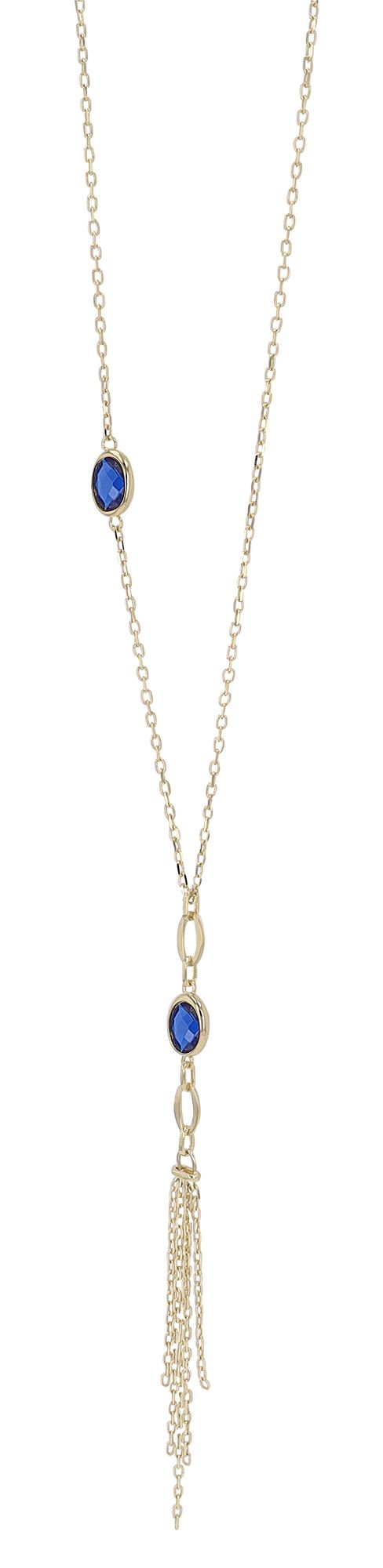 333/- Gold "Baila" Halskette mit blauem Besatz und zarten Kettenfransen, 8Karat, Gelbgold