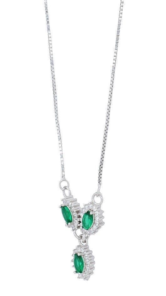 "Diana" 925/- Echt Silber Kette - Entourage-Stil, Zirkonia grün, rhodiniert